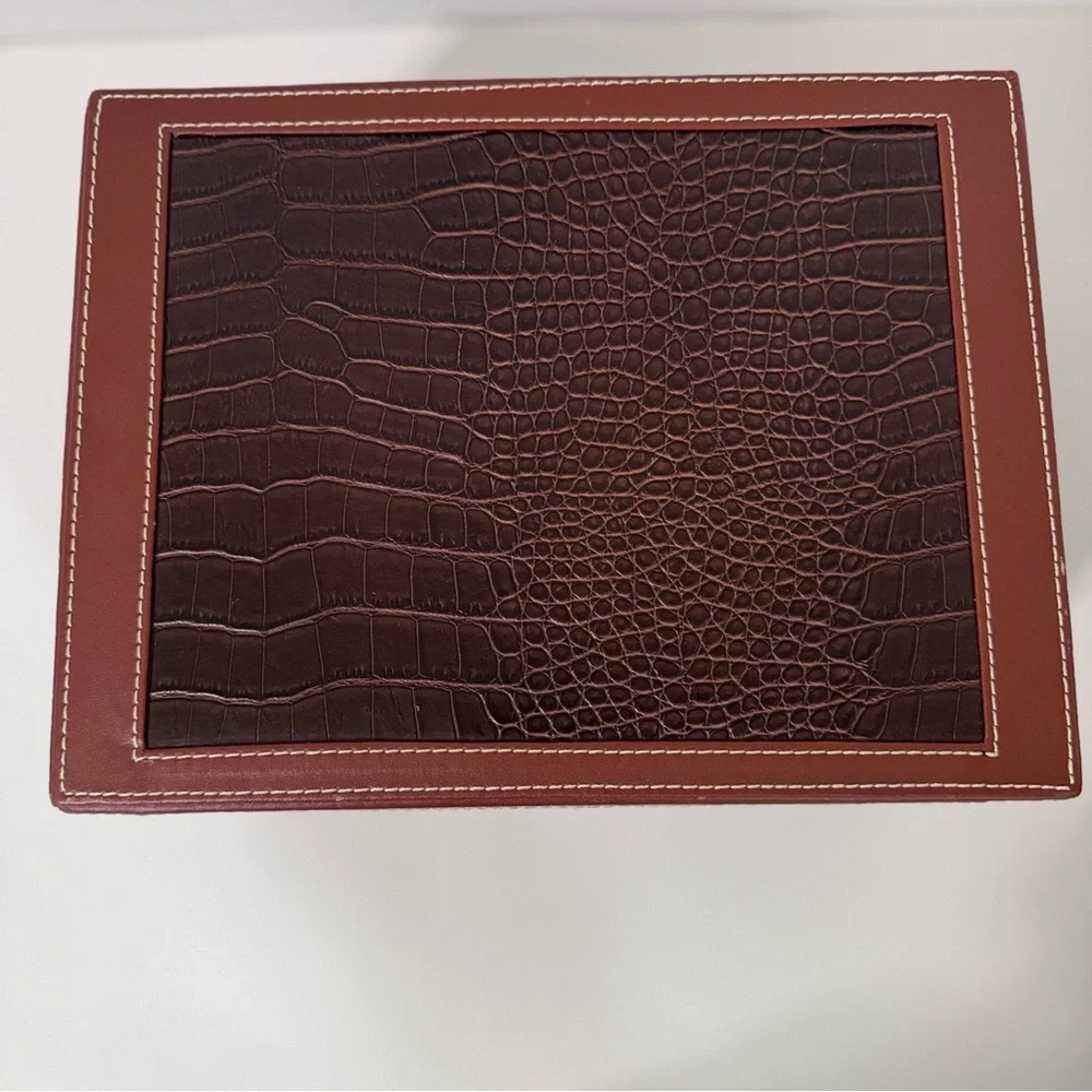 Brown Crocodile Embossed Leather Look Large Storage Keepsake Box Organizer